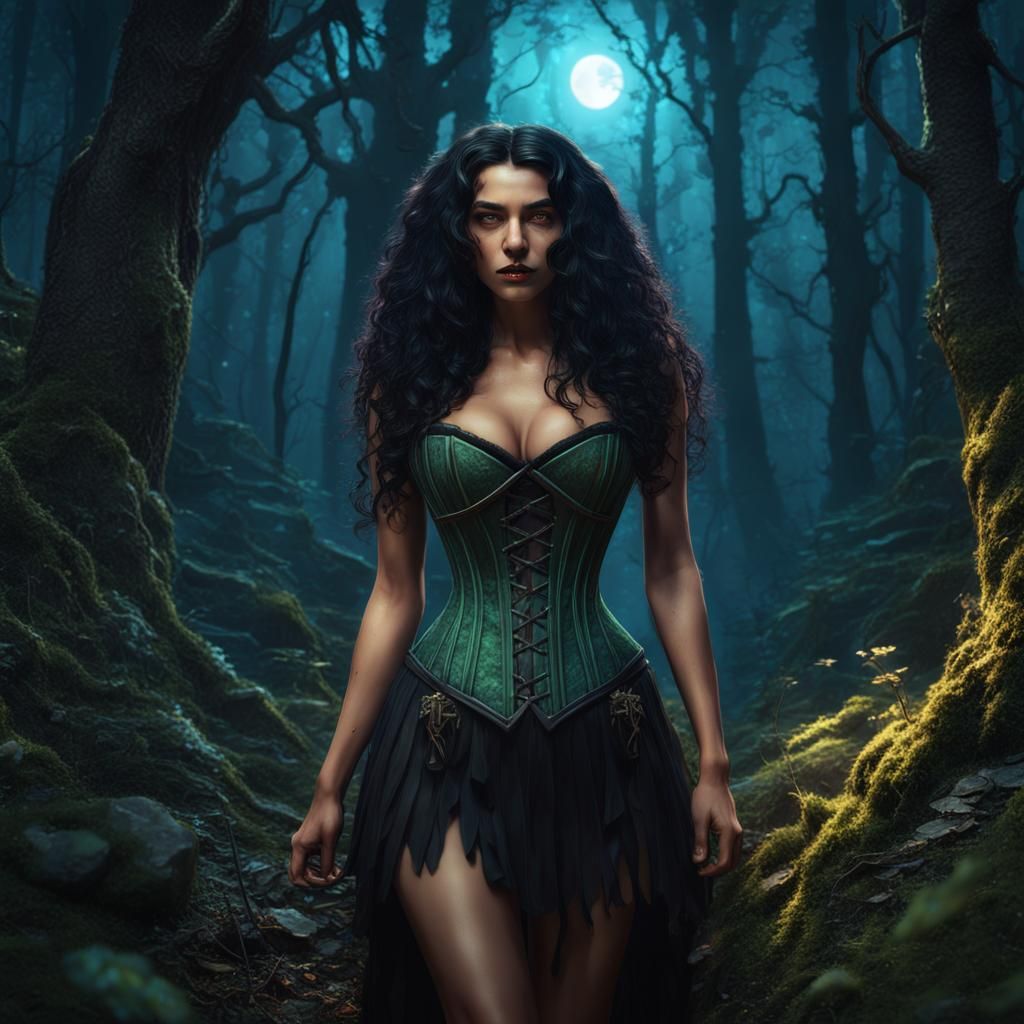 Spring Witch in Forest: Fantasy Concept Art