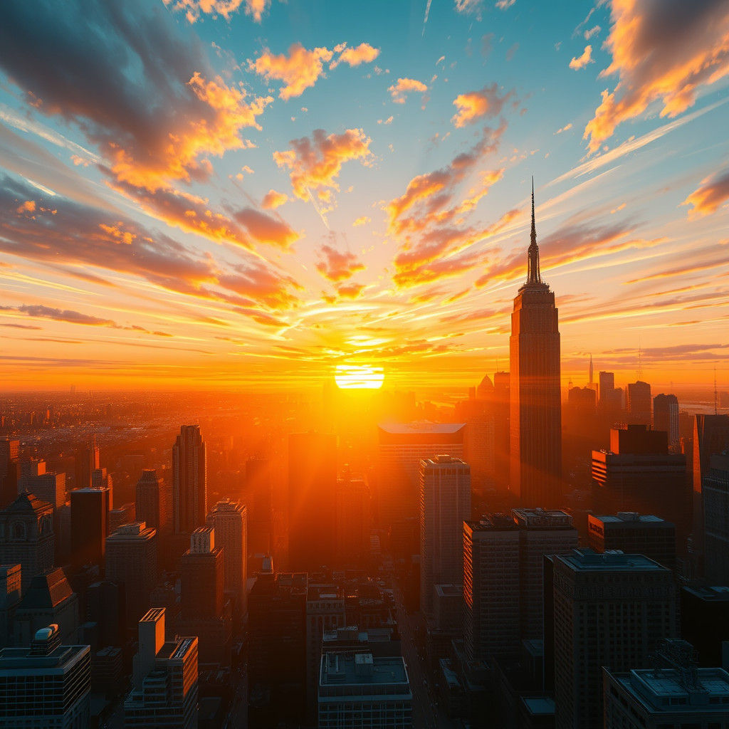 New York City Sunrise in Detailed Matte Painting Style