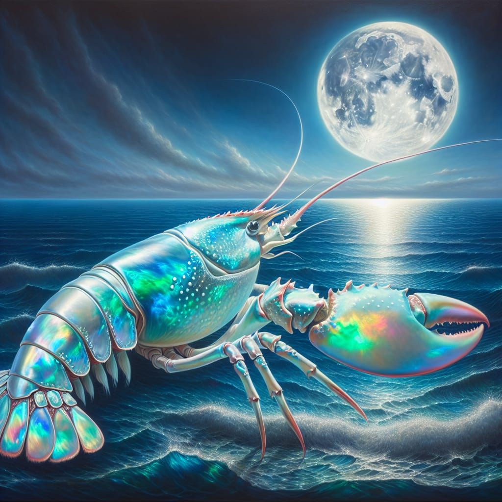 Luminous Lobster Swimming with the Moon