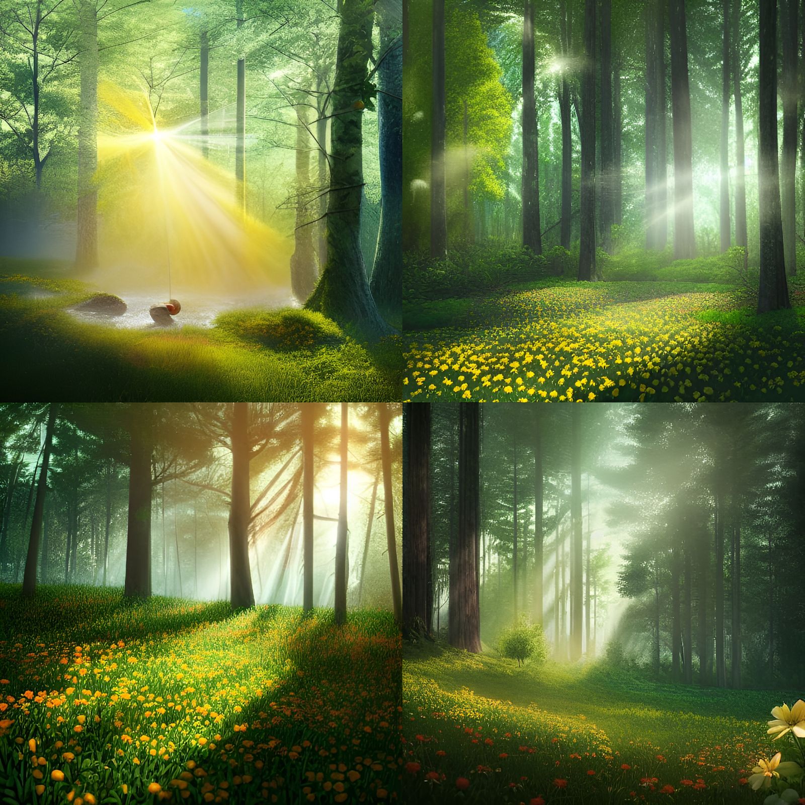 Spring Forest with Sunrays, Detailed Photography