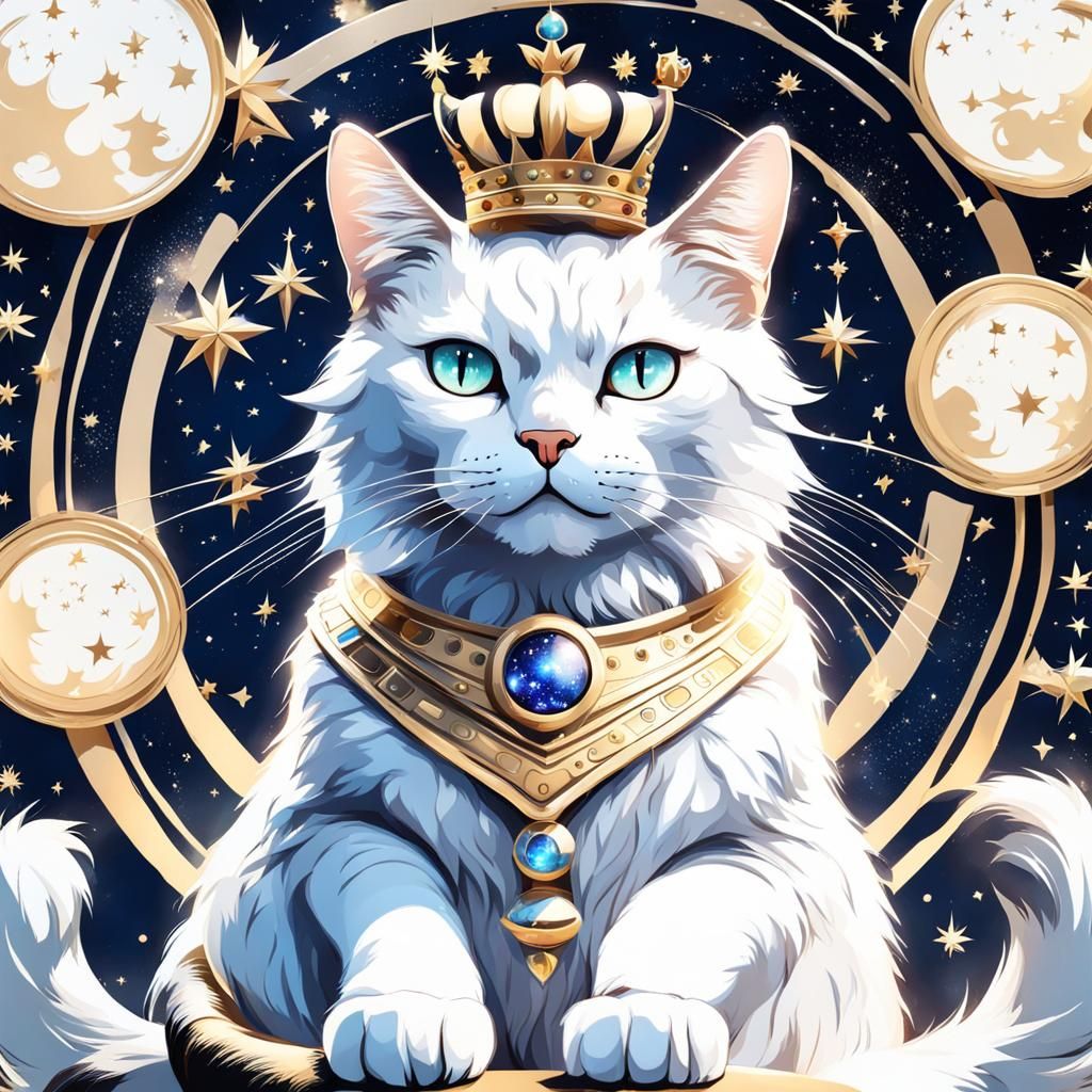 Astrological Cat with Star Crown and Bushy Tail