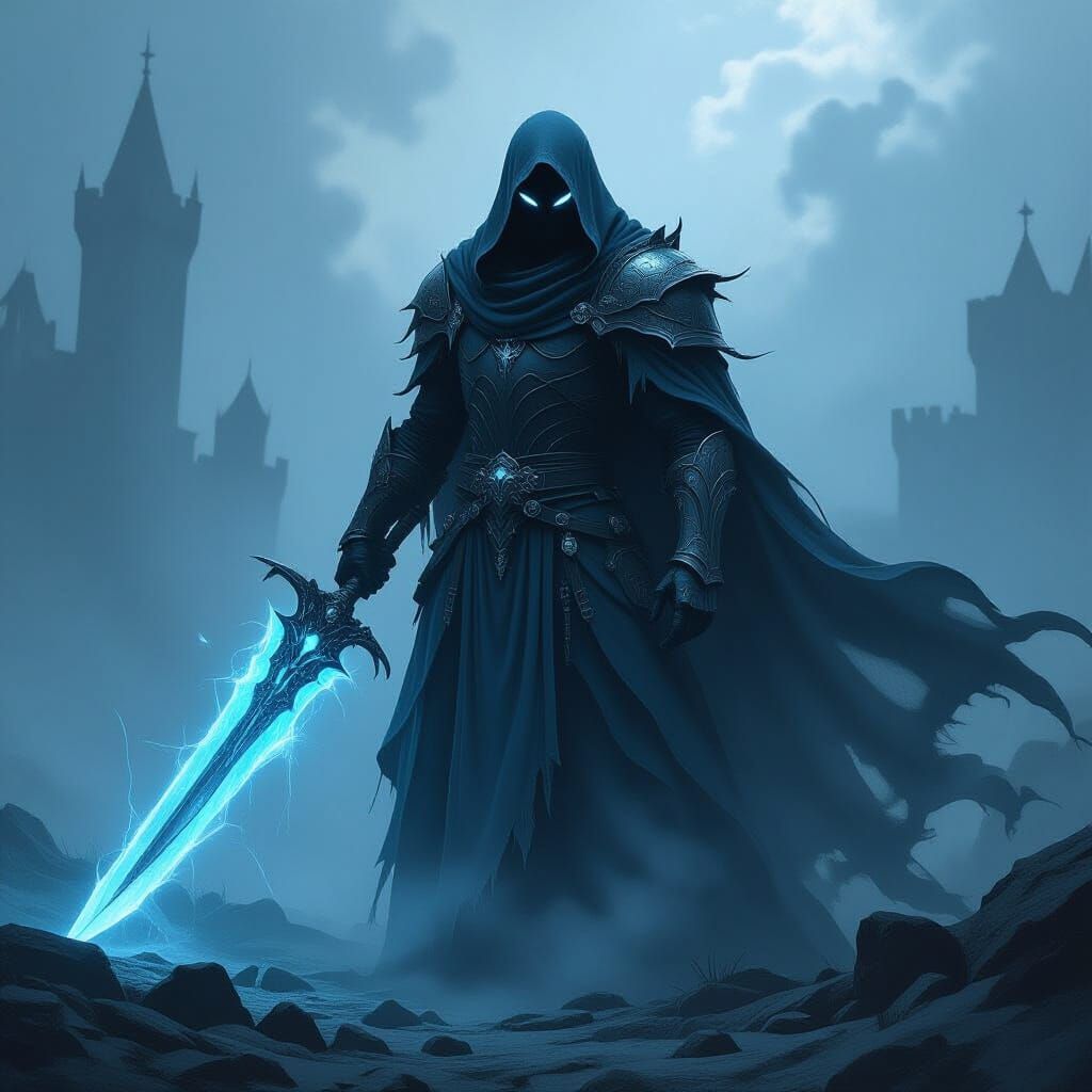 Spectral Wraith King on Battlefield in Dark Fantasy Style