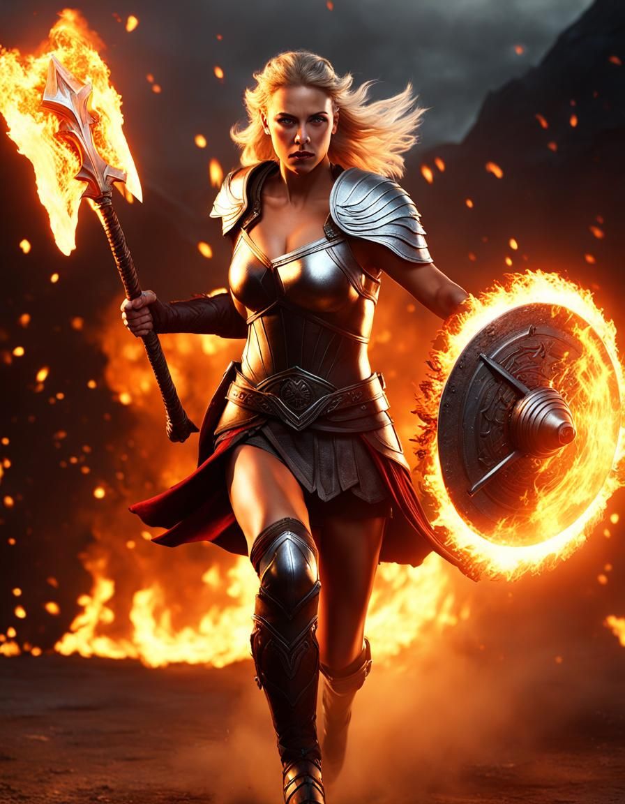 Valkyrie with Flaming Axe in High Quality CGI