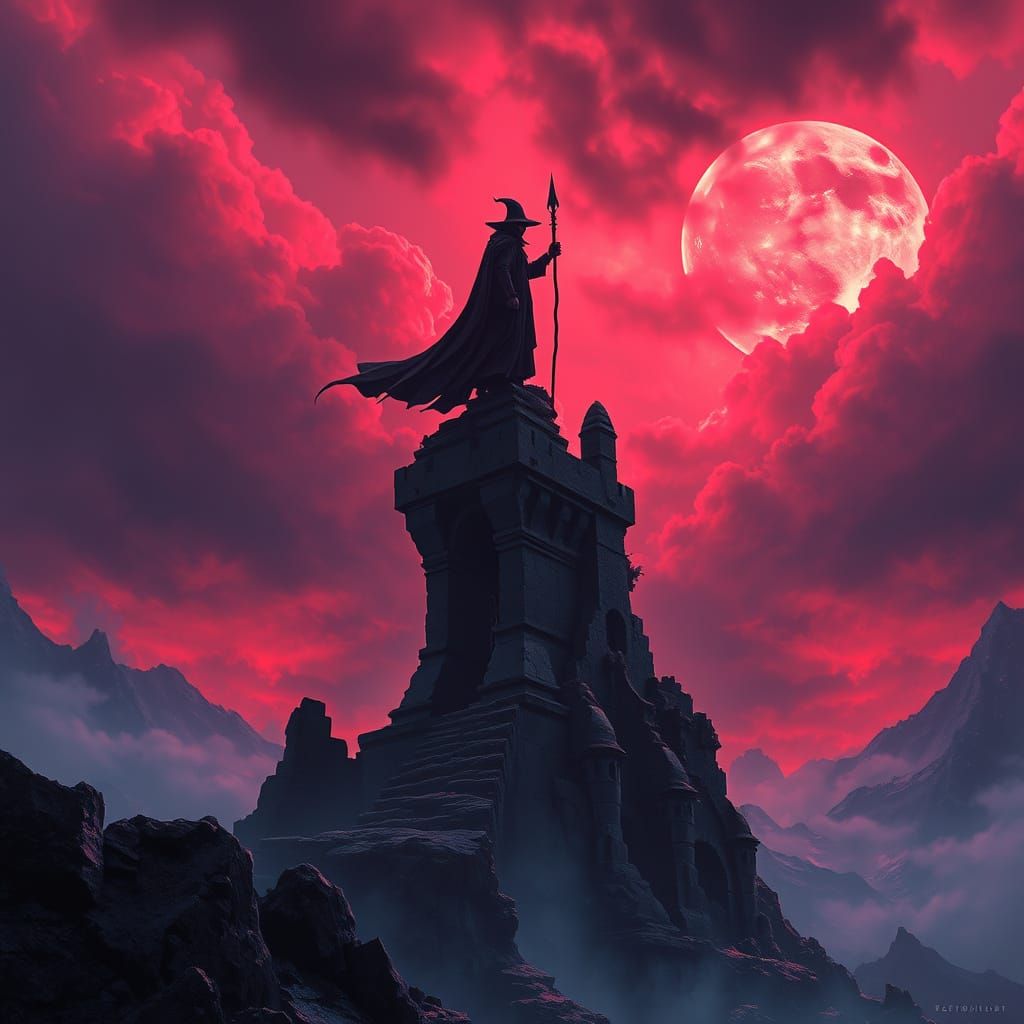 Sinister Warlock in Stormy Landscape