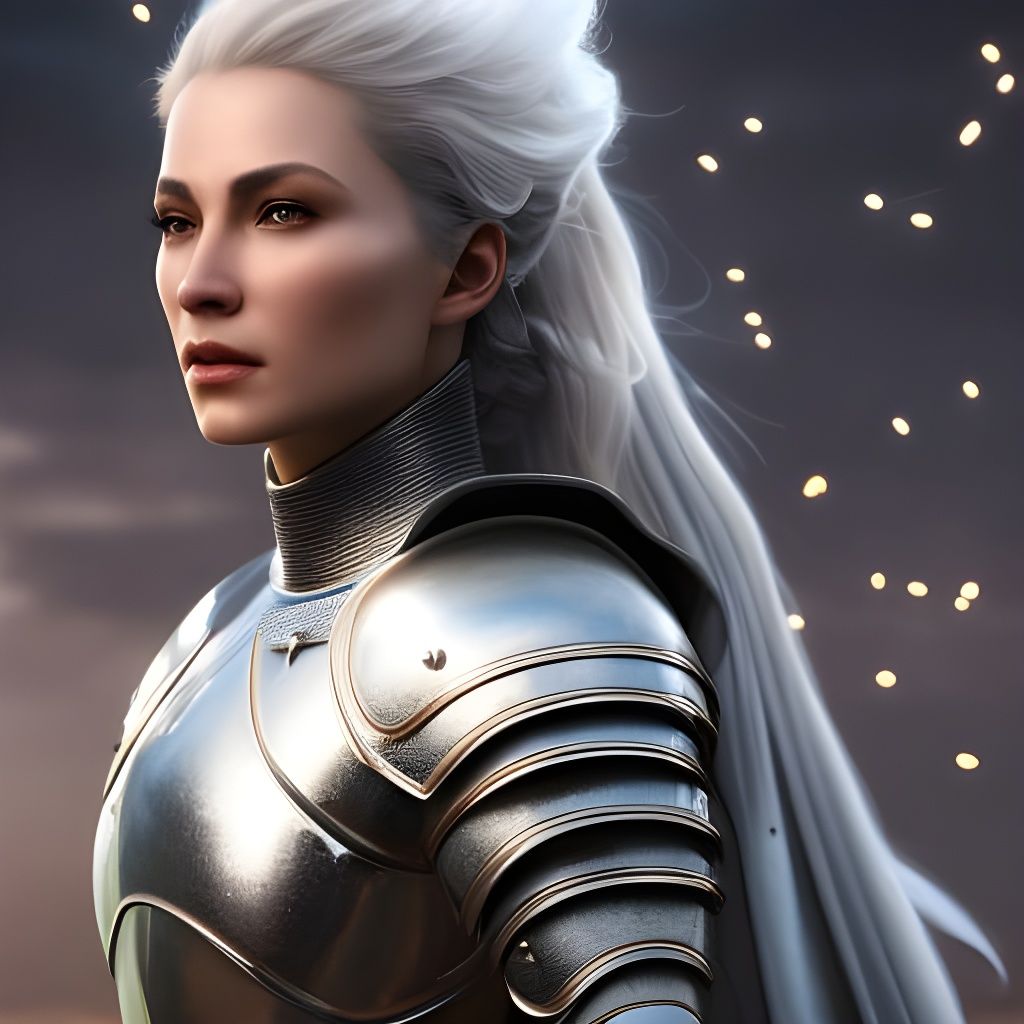Woman Knight in Silver Armor: Digital Art