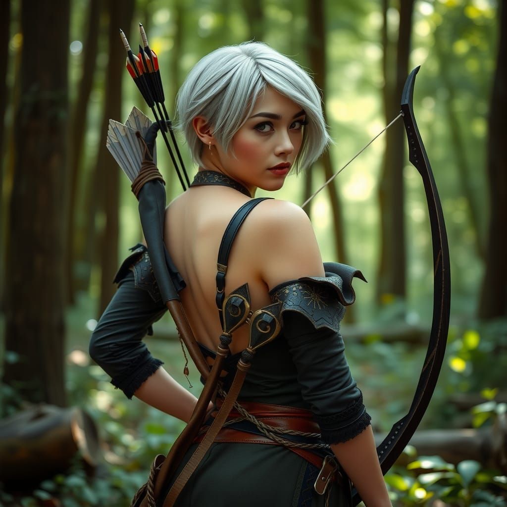 Fantasy Cosplay Archer in Forest Setting