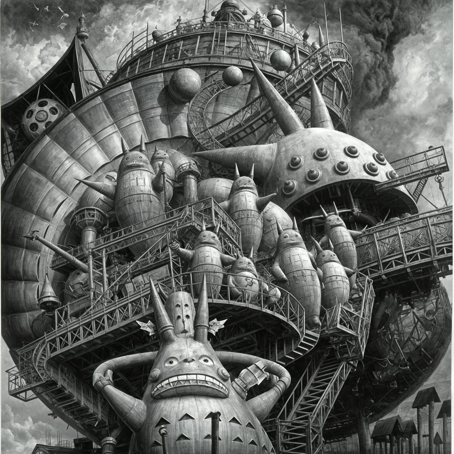 Industrial Totoro Hurricane: Vintage Surreal Photo