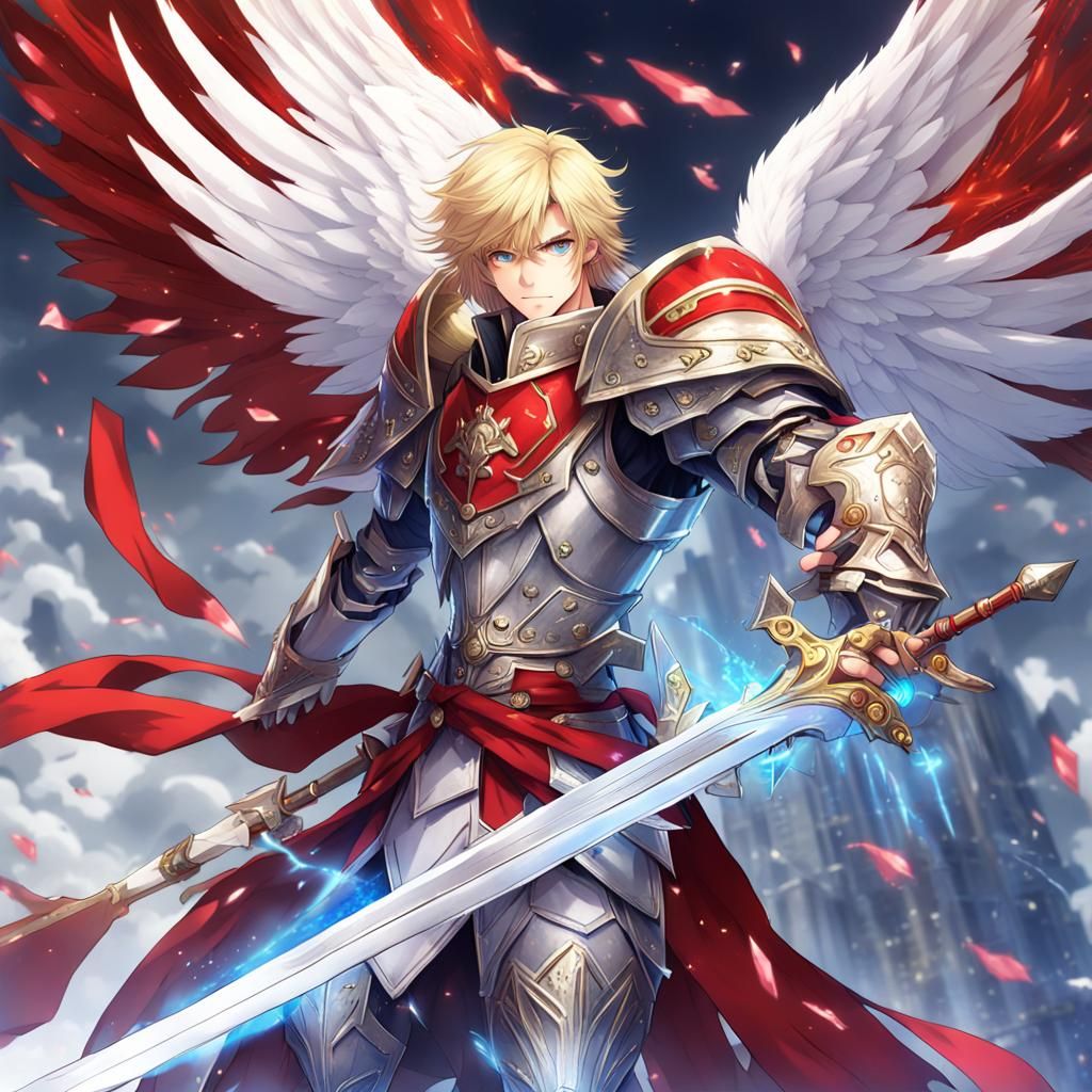 Angel Warrior with Sword in Anime Style