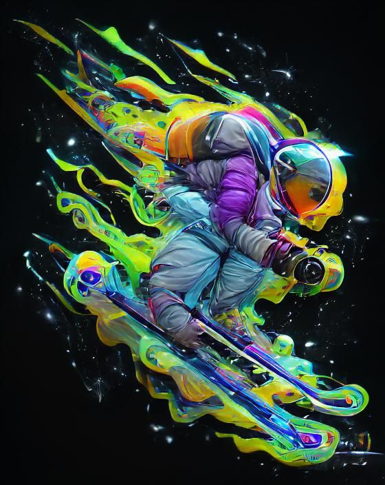 Astral Skier: Hyperrealistic 3D Space Art