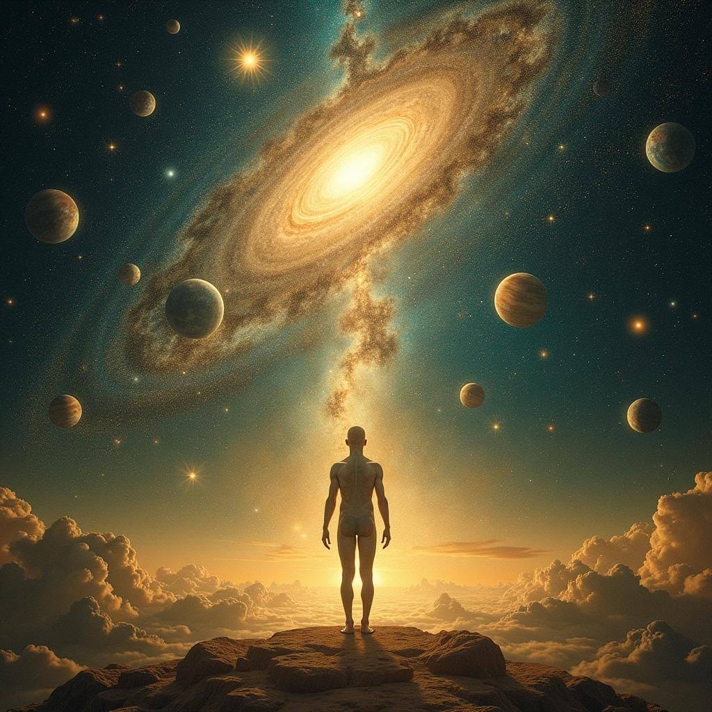 Cosmic Harmony: Celestial Figure in Da Vinci Style