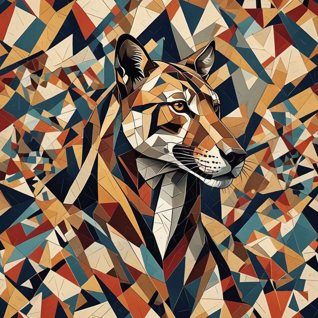 Cubist Thylacine in Geometric Fauvism Style