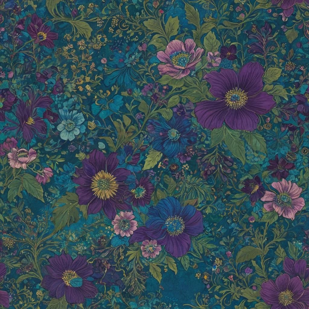 Klimt-Inspired Floral Motif in Cool Hues