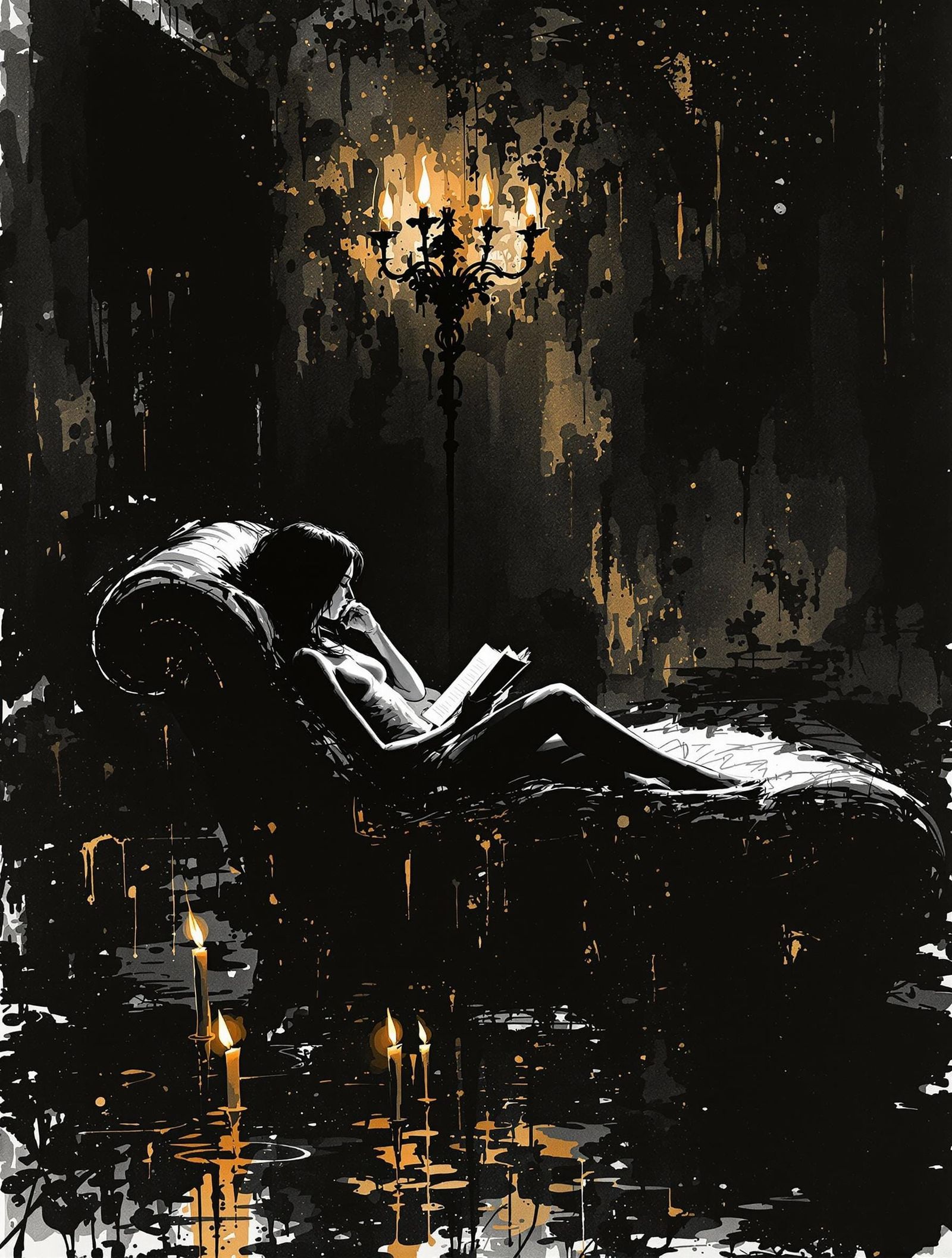 Ethereal Nighttime Reader in Luxurious Ambiance