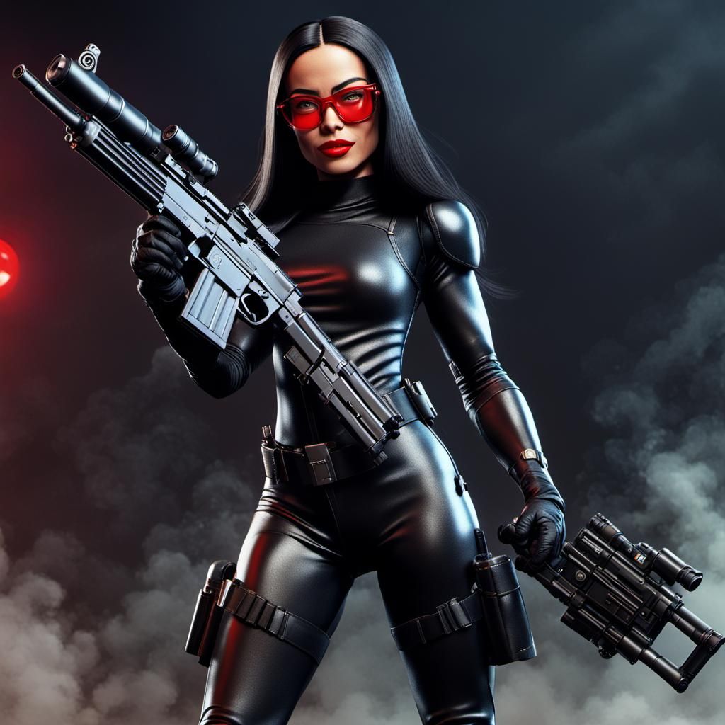 Hyperrealistic Baroness from GI Joe with Machine Gun