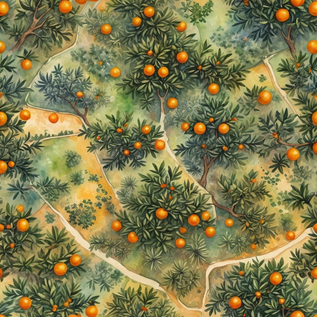 Impressionist Map of Israel with Citrus Trees