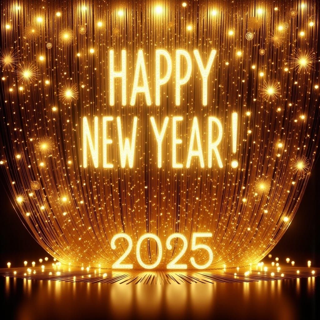 Glittering New Year's Eve Curtain in Sparkling Gold and Silv...