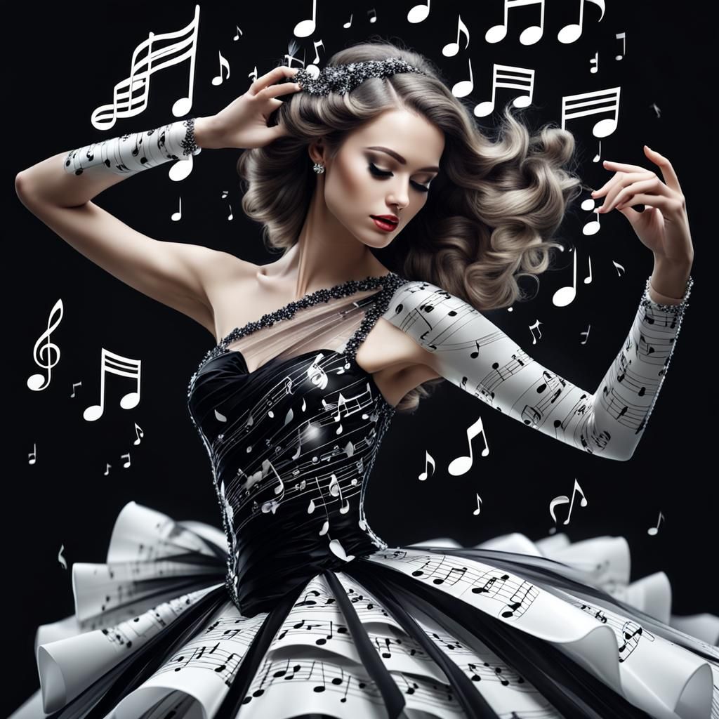 Girl in Glass Music Note Gown
