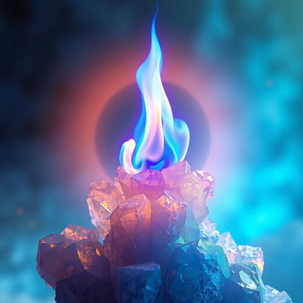 Mystical Blue Flame Amidst Golden Halo