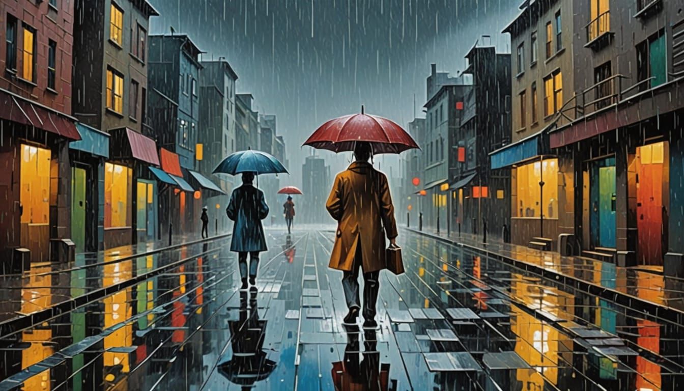 Rainy Day in a Vibrant Abstract Style