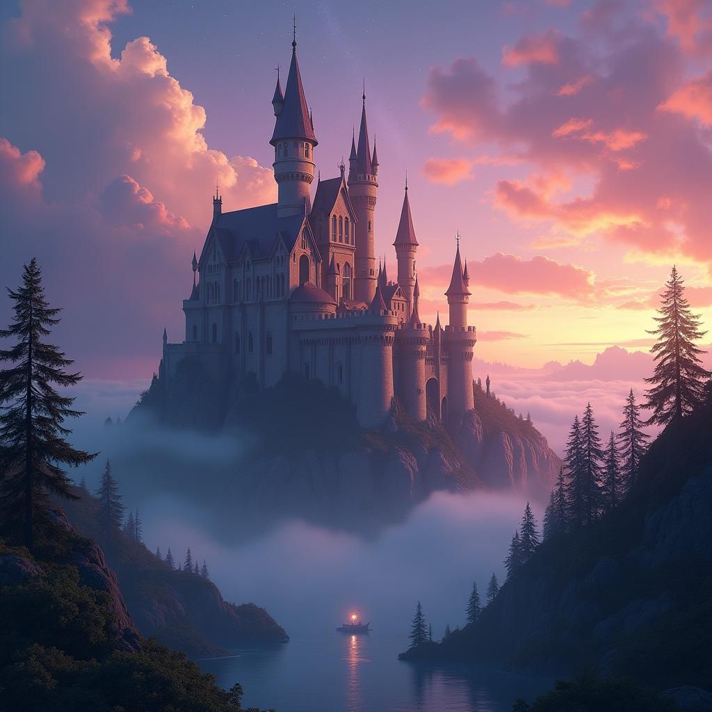 Majestic Fairy Tale Castle at Sunset