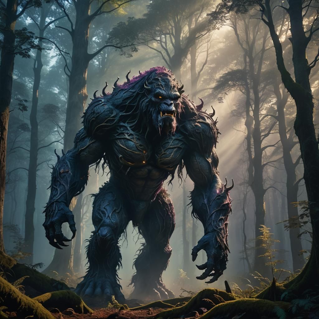 Colossal Creature in Mystical Forest