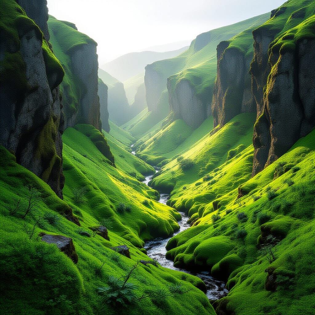 Ethereal Green Canyon Landscape in Soft Focus