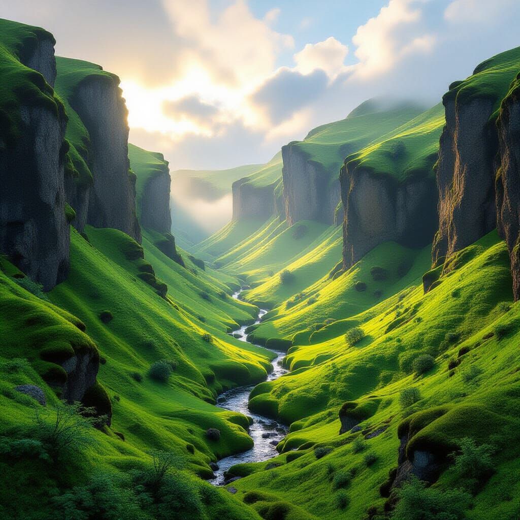 Fjaðrárgljúfur Canyon Ethereal Summer Landscape