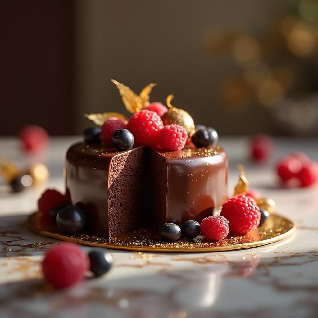 Gourmet Truffle Cake in Hyperrealistic Digital Art