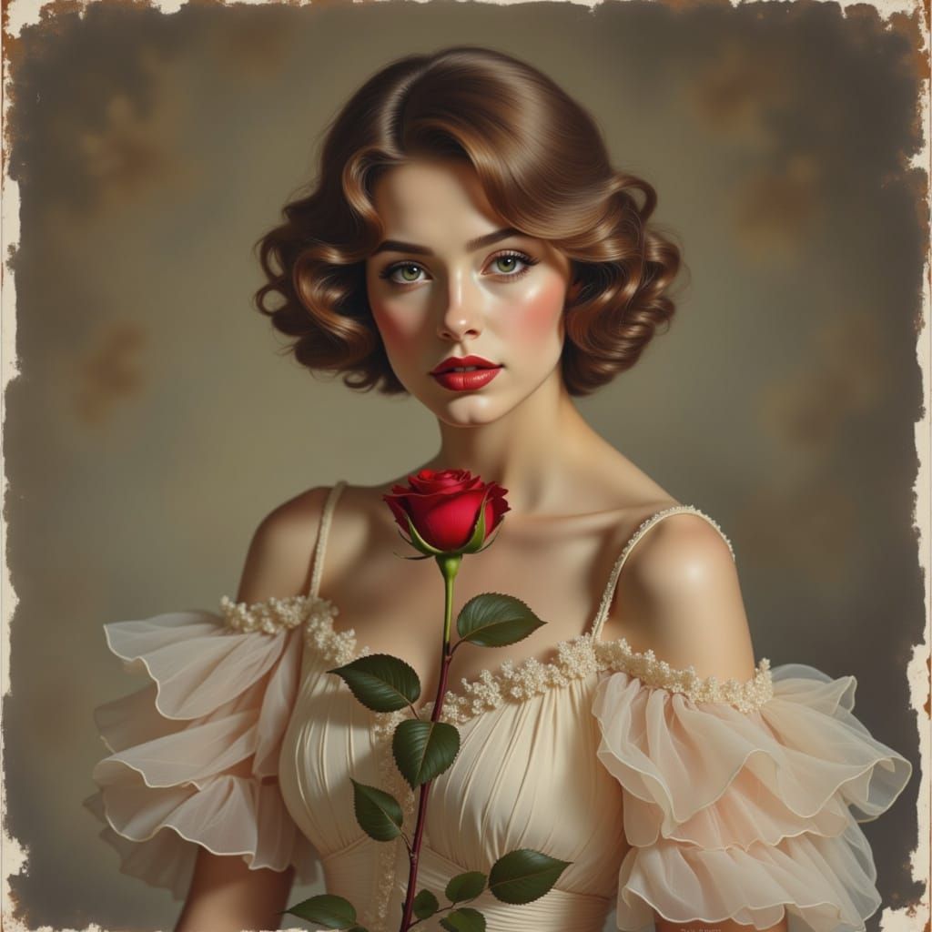 Elegant Woman with Red Rose in Fashion Photography Style