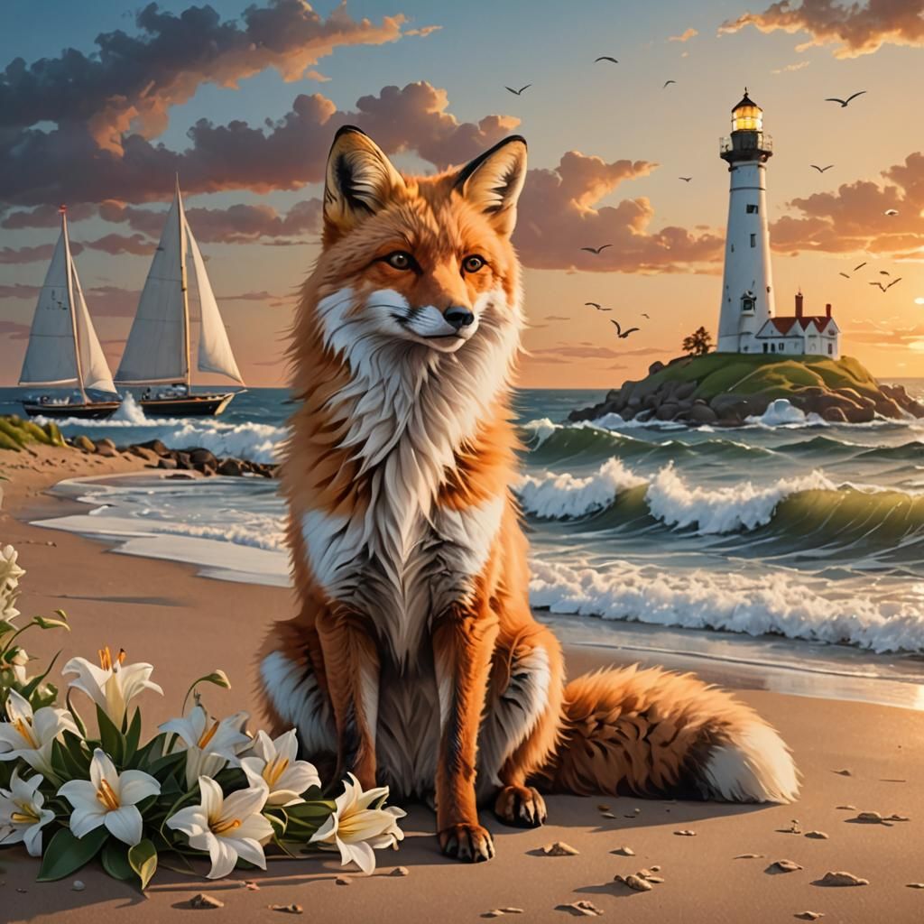 Elegant Fox on the Beach at Sunset