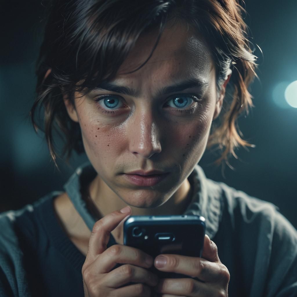 Intense Smartphone Stare: A Cinematic Close-Up
