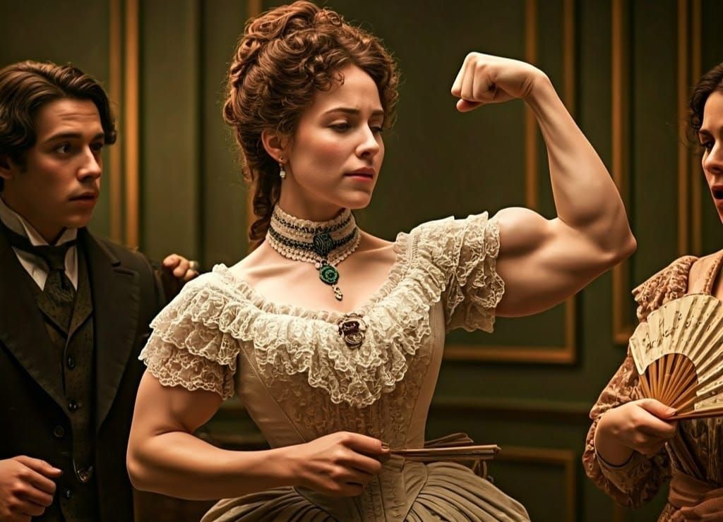 Victorian Lady Flexes Unbridled Strength in Lavish Setting