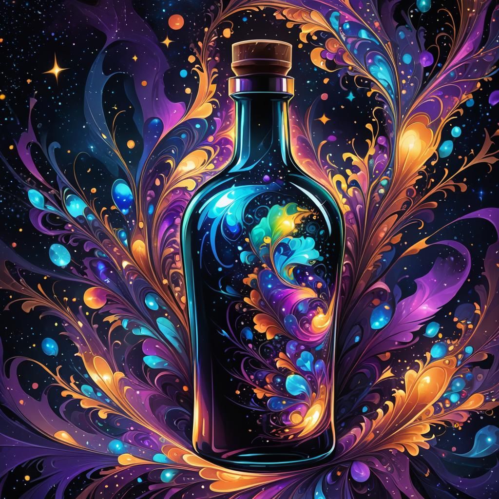 Time Swirling in Luminous Bottle: Abstract Expressionism
