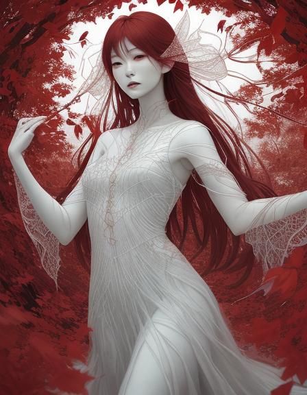 Ethereal Woman with Glass Skin and Crimson Veins