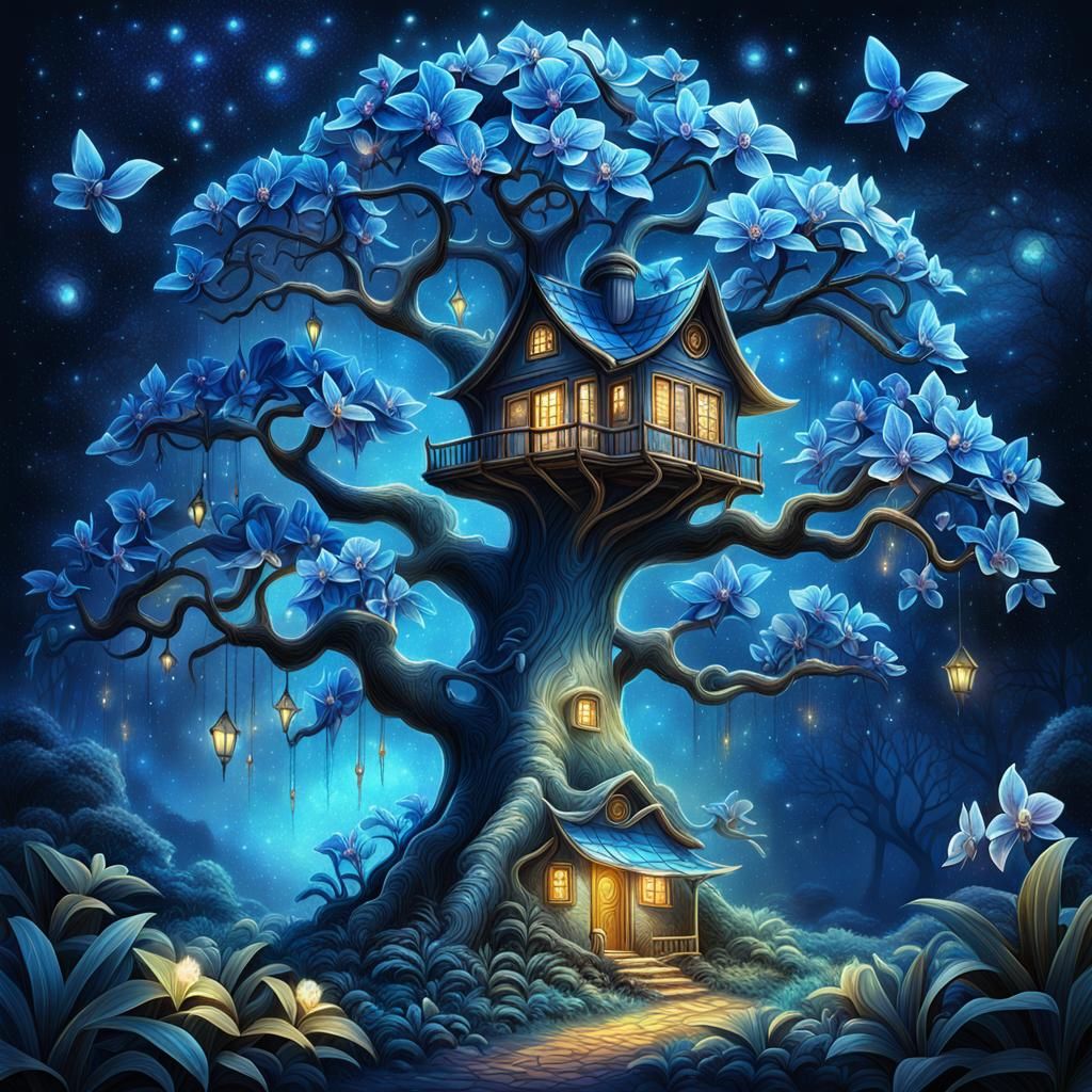 Mystical Elf House in Fantasy Tree Illustration