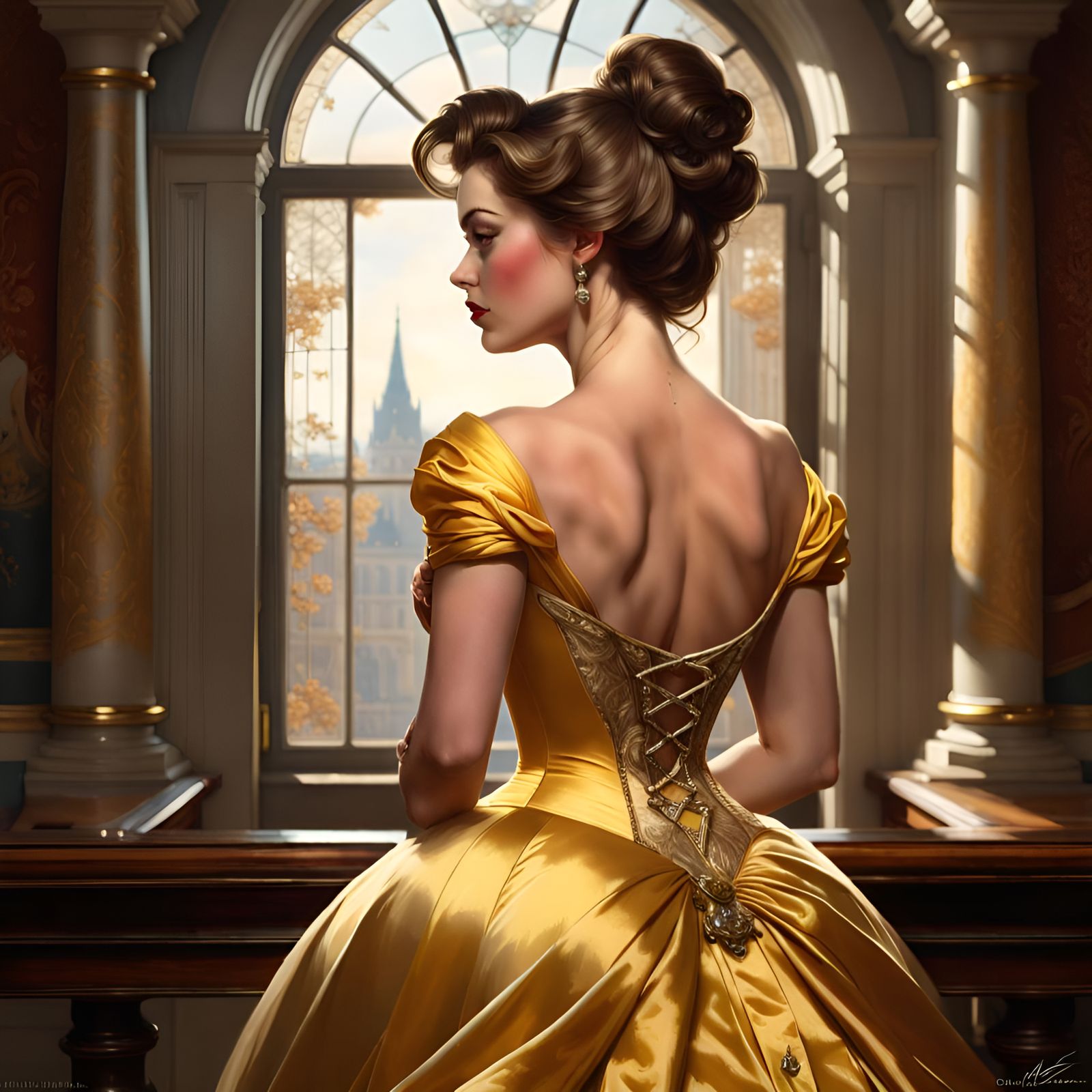 Princess Belle Portrait in Pin-Up Style