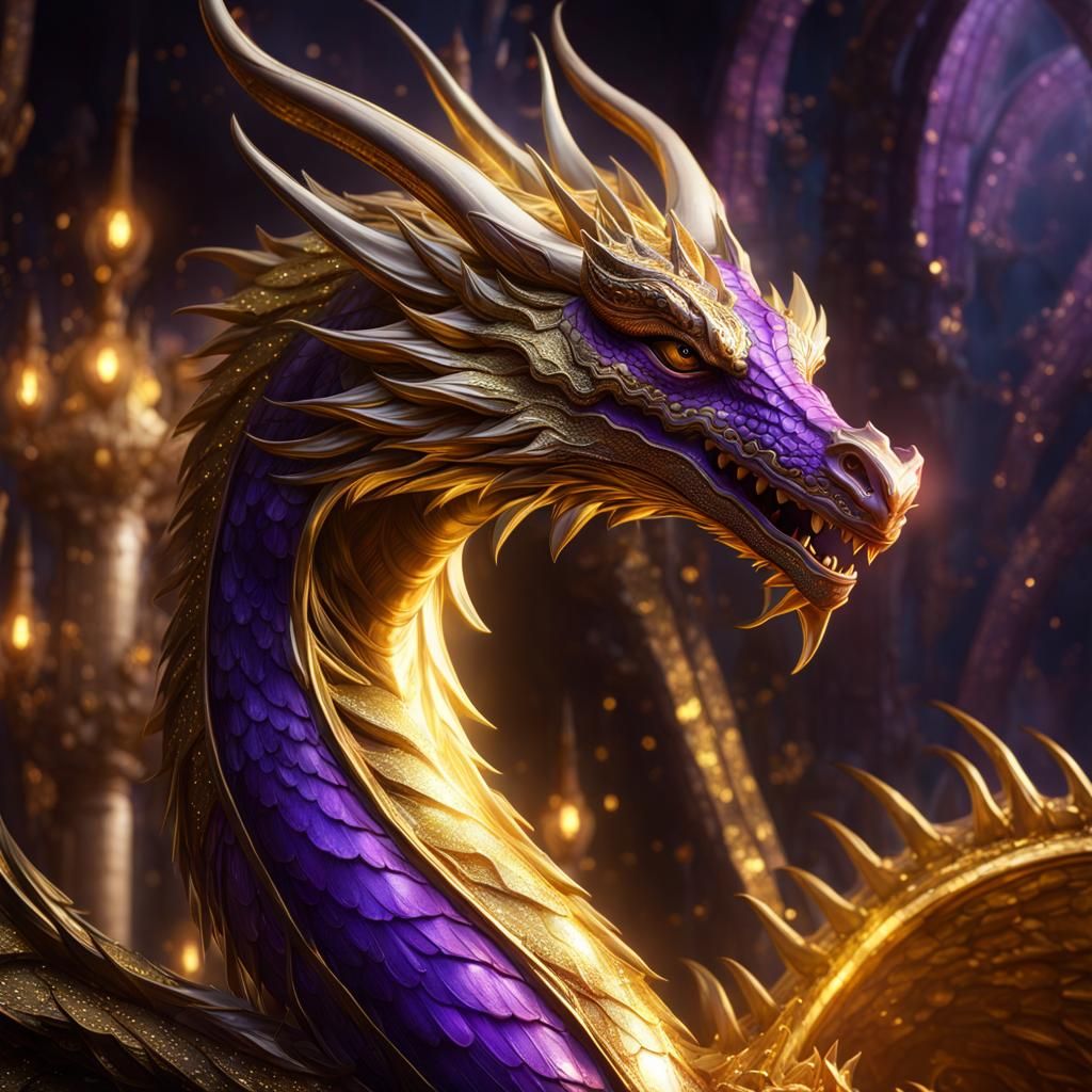 Golden Dragon in Dark Fantasy Style