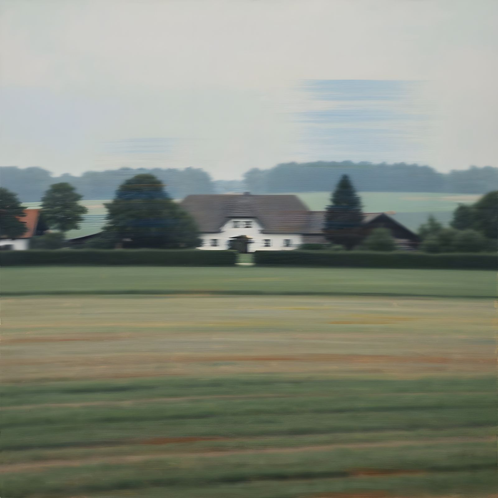Blurred Countryside Farmhouse Painting in Muted Tones