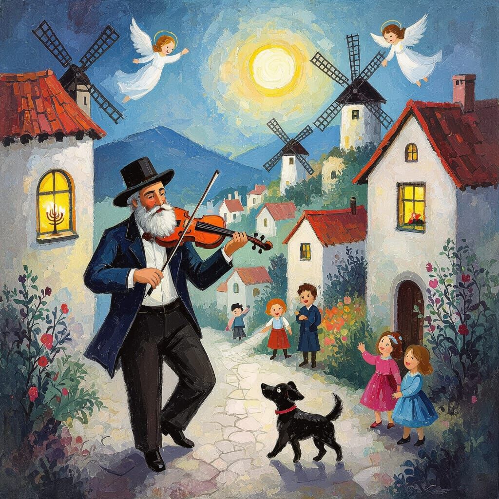 Chagall-Inspired Dreamscape of a Violinist in a Whimsical Vi...
