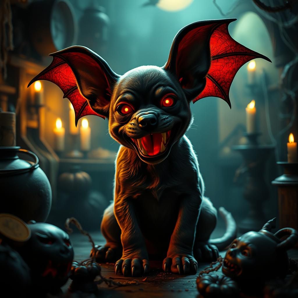 Demonic Puppy in Witch's Lair: Cinematic Film Still