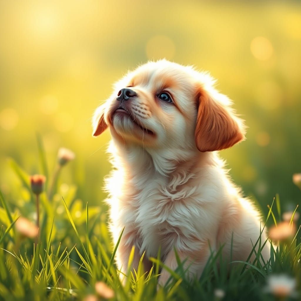Cute Puppy in a Lush Green Meadow