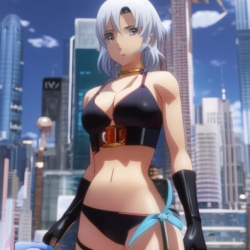 Anime Style Woman Posing in Pink Bikini