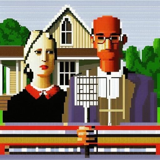 American Gothic as 8-bit Pixel Art