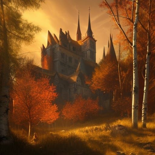 Crimson Forest Village in Golden Sunlight