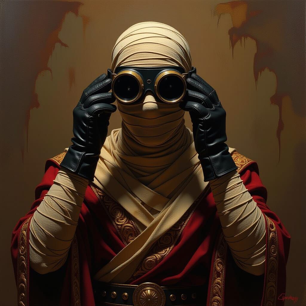 Mummy Unwrapping Invisible Form in Ornate Robe