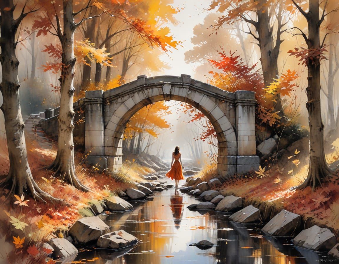 Autumn Forest Trail in Watercolor Style