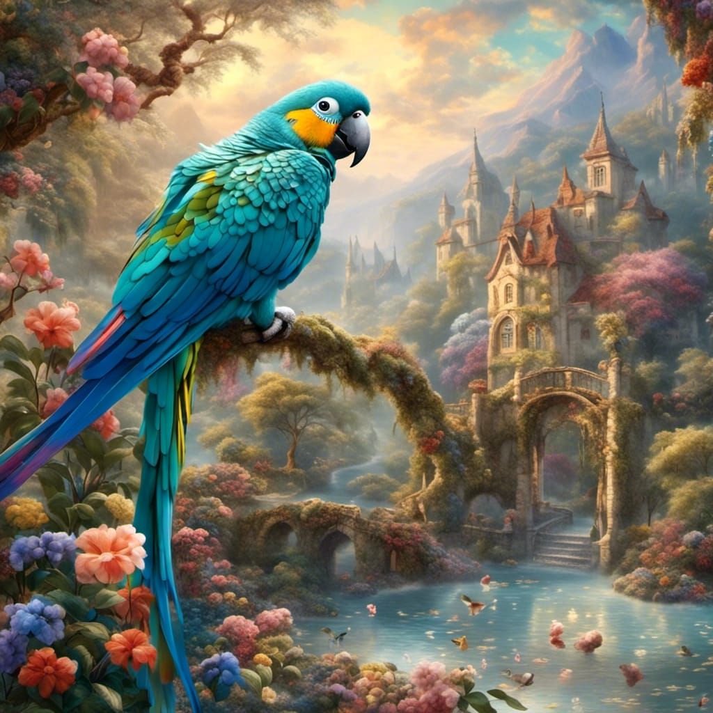 Sleeping Parrot on Art Deco Carpet