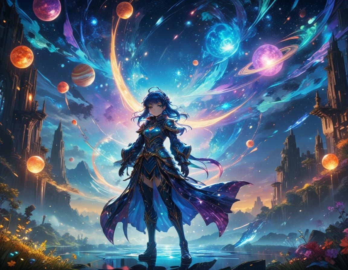 Ethereal Celestial Realm in Vibrant Stained Glass Colors