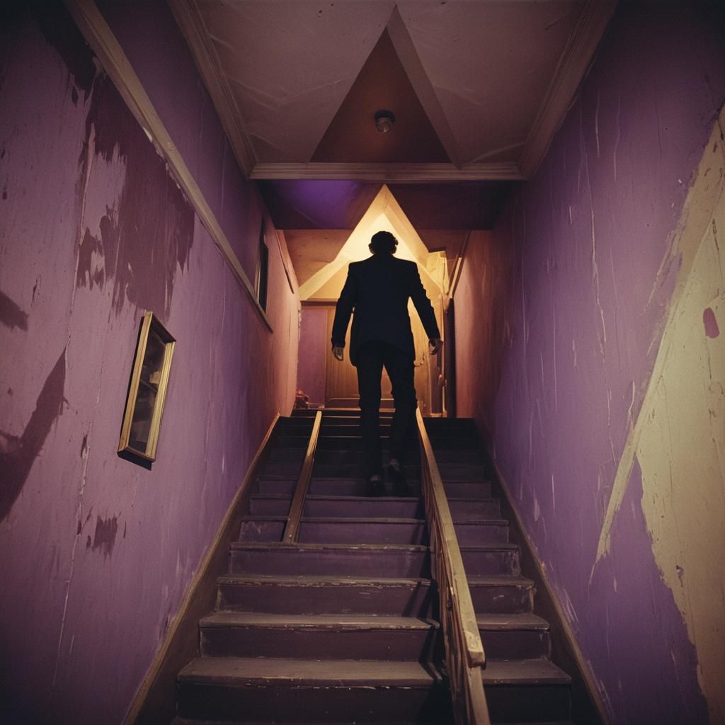 Surreal Triangle Room with Ascending Figure