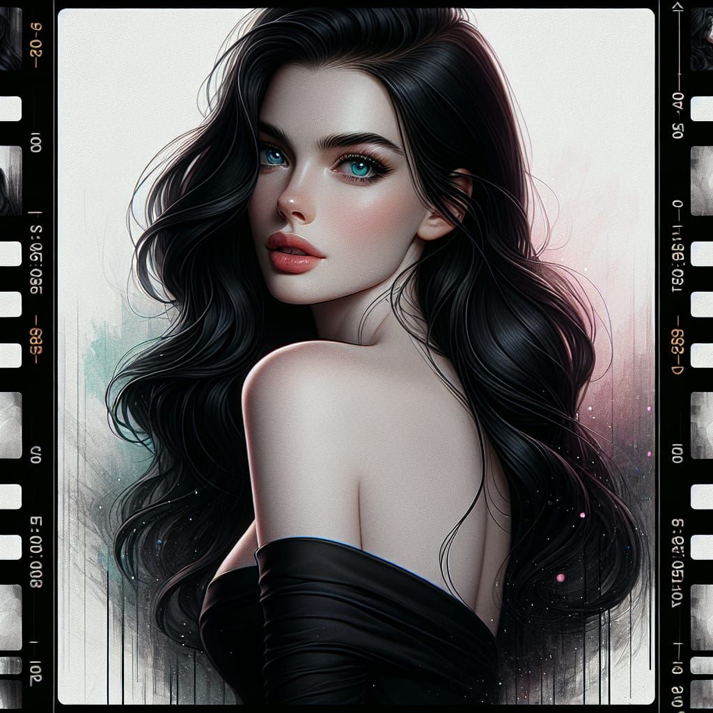 Woman with Long Black Hair in Cinematic Style